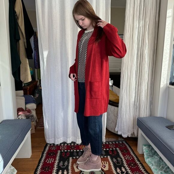 Eileen Fisher Long Red Cardigan Sweater - Picture 3 of 8